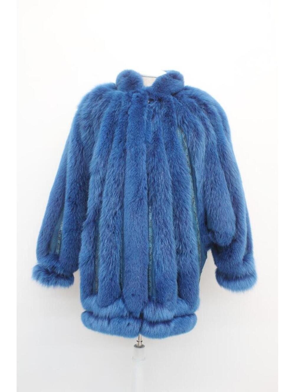 Showroom New Blue Fox Fur & Suede Coat Jacket Women Woman Size 6 Small